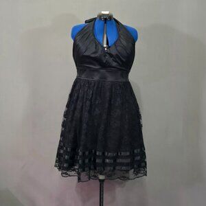 Torrid Black Lace Halter Dress Size 22 Plus Gothic Pleated Party A-Line